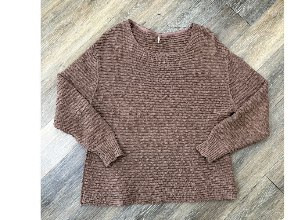 Free People Textured Knit Sweater Brown Oversized Slouchy Pullover Women’s Large